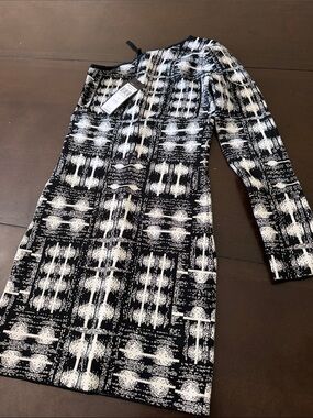 BCBGMaxAzria Black and White One-Shoulder Patterned Dress